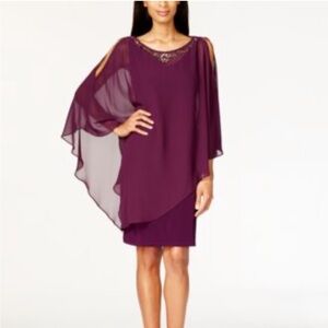 SLNY Purple Beaded Asymmetrical Bell Sleeve Chiffon Coverlet / Dress Cocktail